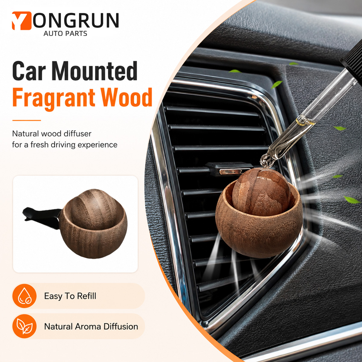 Car Vent Diffuser - YONGRUN Car Diffuser Ball Natural Wood