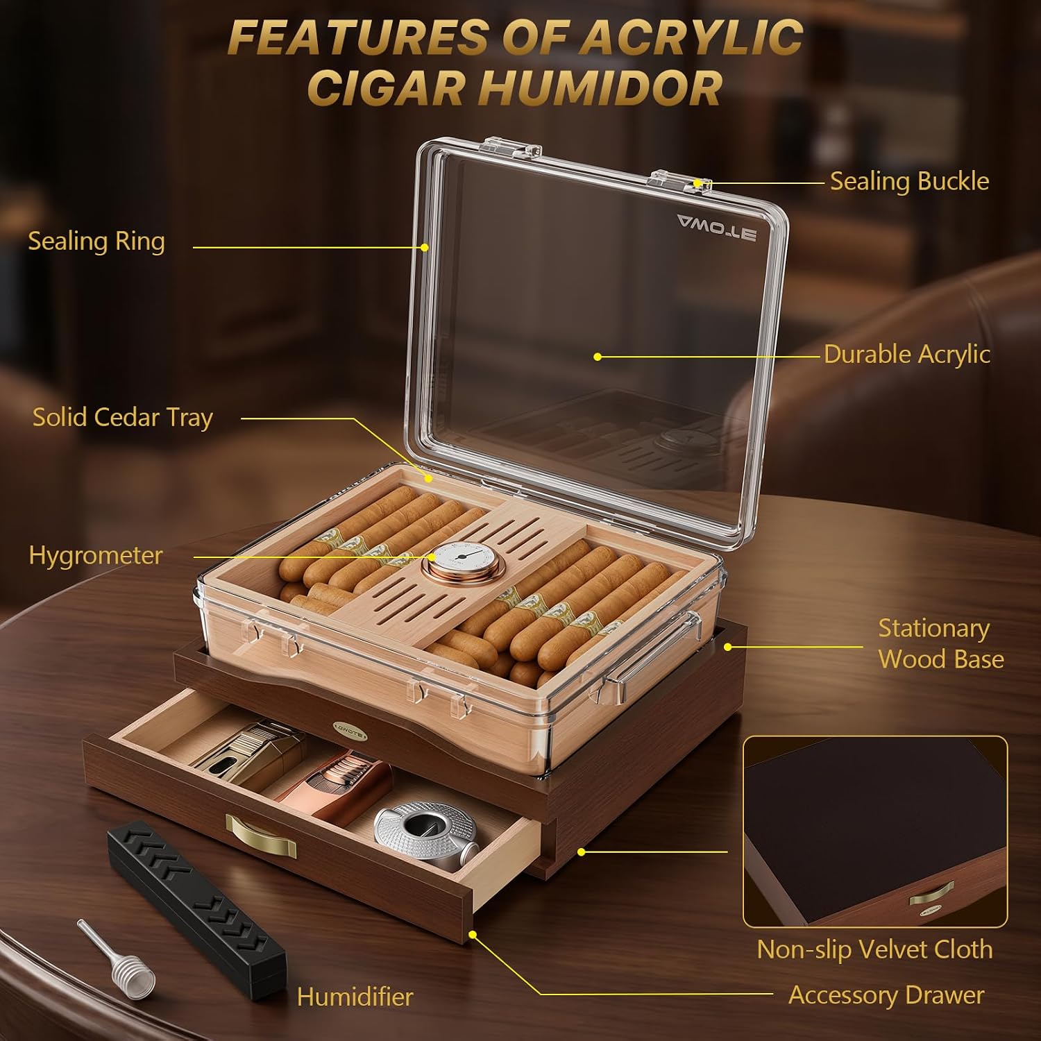 Acrylic Cigar Humidor Box, Des - огляд і ціна Home Fragrance Maple Walnut