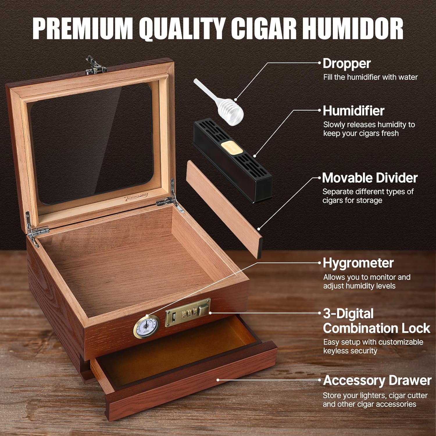 Cigar Humidor, Cedar Wood Ciga - огляд і ціна Home Fragrance Maple Walnut