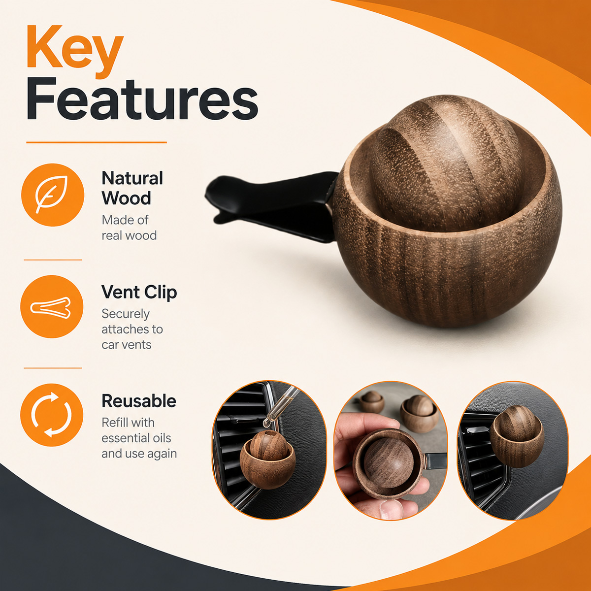 YONGRUN Car Diffuser Ball Natu - огляд і ціна Car Vent Diffuser